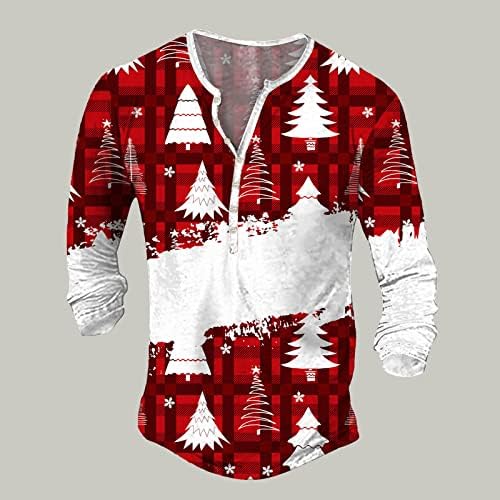 Camisas de henley de natal dsodan para homens feios de natal rena snowflake impressão de manga longa