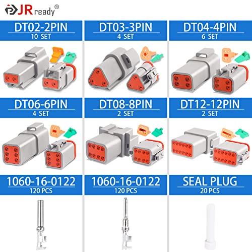 JRRADE ST6321 Kit de conector impermeável Deutsch, 2,3,4,6,8,12 Pin Conector DT cinza com contatos estampados