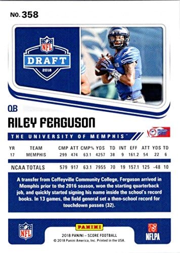 Pontuação de 2018 358 Riley Ferguson Memphis Tigers Rookie RC Football Card