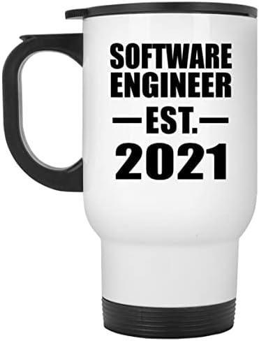 Designsify Engenheiro de software estabelecido est. 2021, caneca de viagem branca de 14 onças