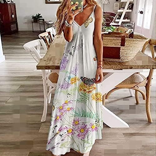 Vestido casual de verão feminino Boho estampa floral Halter Halter pesco