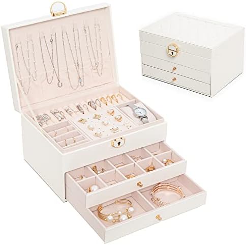 Caixas de jóias ORIROD para mulheres com Lock -3 Camada Grande Caixa de Jóias de Jóias de Couro -Caixa