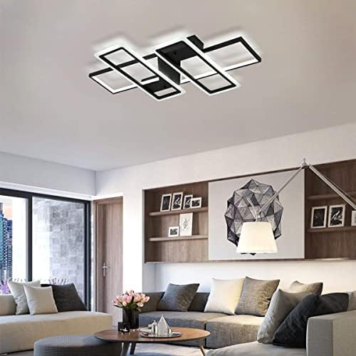 Luz de teto Jaycomey, lâmpada moderna de teto de montagem em descarga de 95W, 4 quadrados de luminária de teto de acrílico preto metal para o estudo da cozinha do quarto da sala, branco frio/6000k