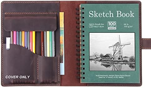Robrasim Made Handmade Leather Sketchbook, capa do bloco de esboço de artistas de couro para 5,5
