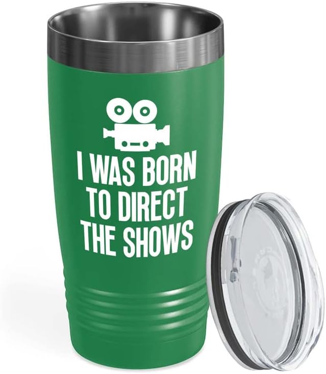 Cineasta Green Tumbler 20oz - Nascido para dirigir os shows - Cineasta Gifts Camera Lens Cut Director ScriptWriter