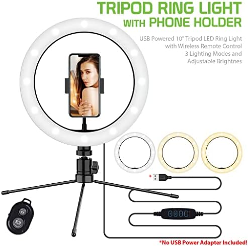 Anel de selfie brilhante Tri-Color Light Compatível com o seu LG G St Stylo H631 10 polegadas com remoto para transmissão ao vivo/maquiagem/youtube/tiktok/vídeo/filming