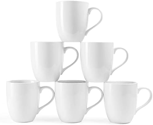 Canecas de café brancas de Lehaha Conjunto de 6 - canecas de porcelana clássicas com alça, canecas de cerâmica de 16 oz perfeitas para café, chá e leite, conjunto básico de caneca branca, uso doméstico e de escritório