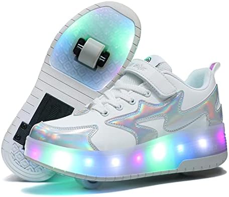 Bfoel Kids Roller patins Sapatos iluminados com sapatos de rodas duplas LED SNEAKERS DE ROLOS DE CARGA