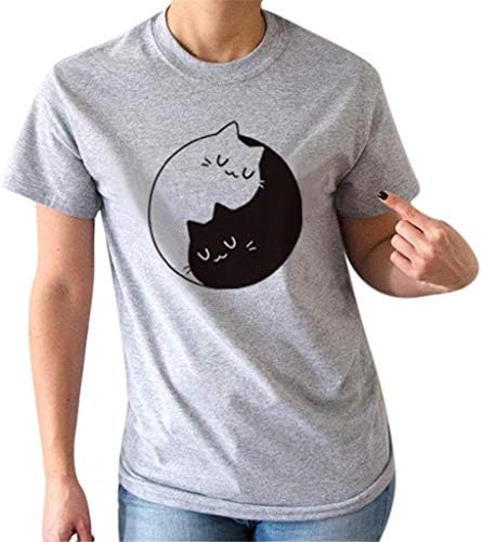 Menina feminina tai chi gato impresso verão tripulação de pescoço de pescoço camisetas blusas