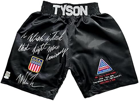 Mike Tyson assinou troncos inscritos vs. Buster Douglas D/58 JSA COA Tyson vs. - Restas de boxe autografadas e