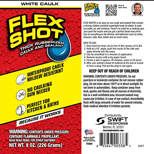Flex Shot Shot Rubber Adesive Sealant Caulk, 8 onças, Clear and Rubber Adesive Sealant Caulk, 8 onças,