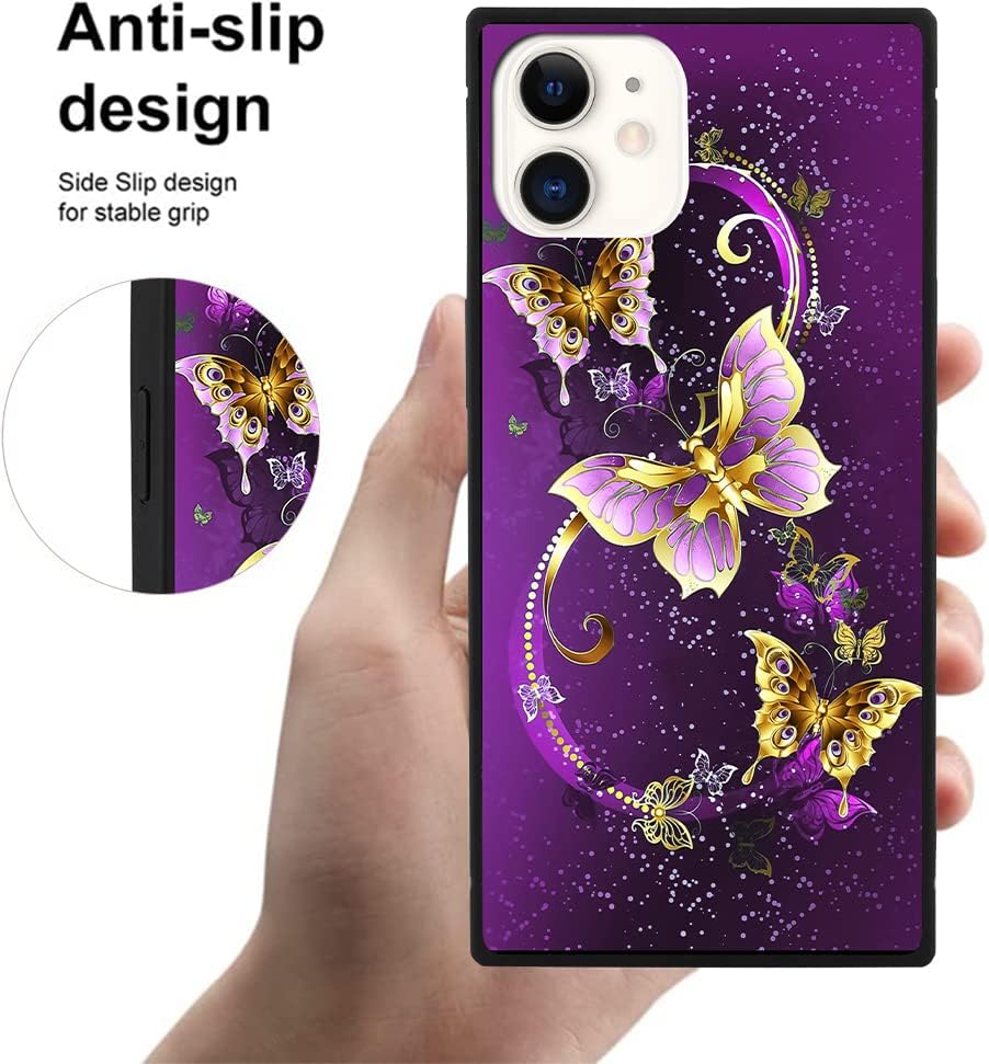 Sakuulo iphone 11 estojo, [protetor de tela + kickstand] quadrado design de borboleta roxa