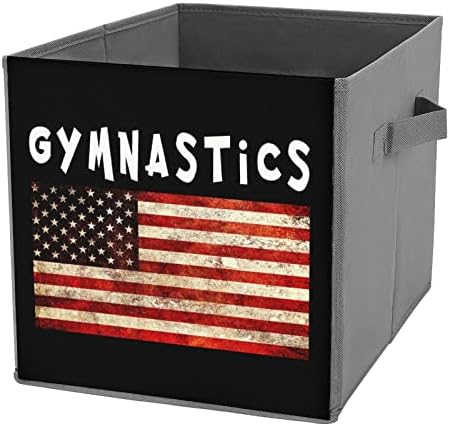 Gymnastics Sports USA Flag Canvas Bins de armazenamento colapsível Cobradores de organizador de cubos com alças