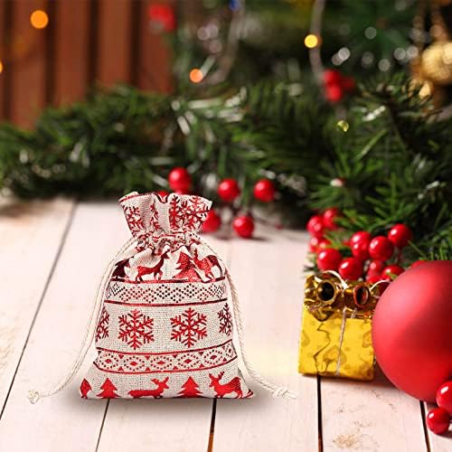 Guolarizi Linho de linho de linho Snowflake Gift Cotton Saco de bolsa de empurramento Pocket Christmas Christmas