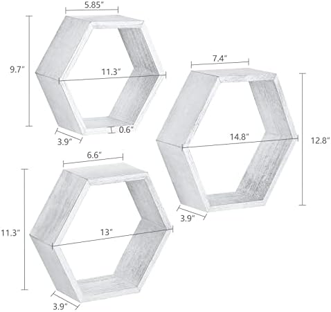 Ybing hexagon prateleiras flutuantes conjunto de 3 prateleiras de favo de madeira de madeira montada na