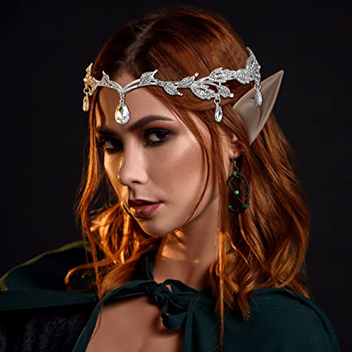 Casamento de folhas de strasslea Tiara Crown Cosplay Cosplay Fairy Pixie Elf Ears for Brides Pageants
