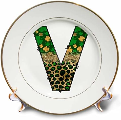 3drose glam leopardo e quatro folhas de trevo monograma v - placas iniciais