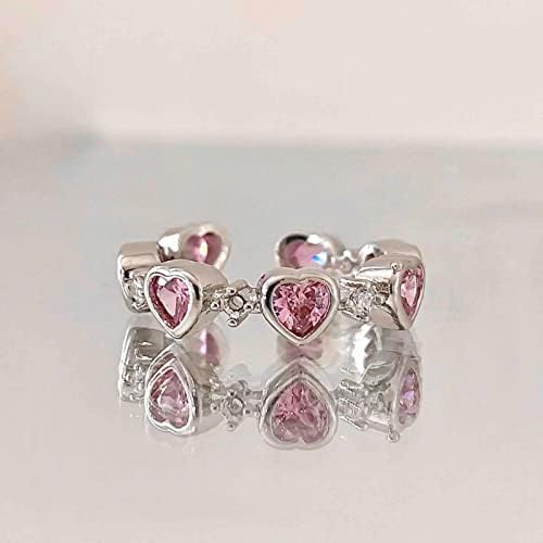 2023 Novo doce rosa rosa zircão anel feminino personalidade de moda mori abertura pêssego anel de coração anel