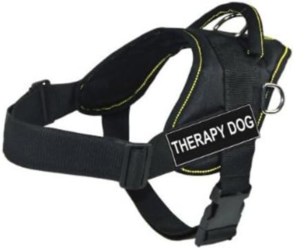 DT Fun Works Arnês, cão de terapia, preto com acabamento amarelo, X-Large-se encaixa no tamanho: 34 polegadas