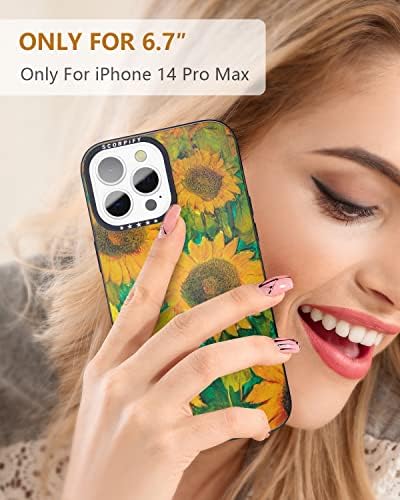 Scorpify iPhone 14 Pro Max Case compatível com MagSafe para design floral de girassol, capa fofa de telefone