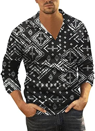 Camisas pólo masculinas do ZDDO, Henley v pescoço aztec boho impressão 3d gráfico digital frontbutão