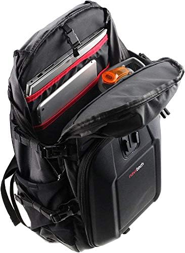 Backpack da câmera de ação da Navitech e estojo de armazenamento vermelho com tira de tórax integrada