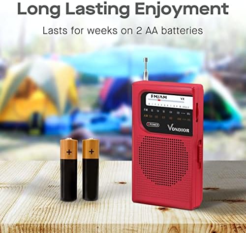 AM FM Battery Operated Portable Pocket Radio - Melhor recepção e mais duradouro. AM FM FM Compact Transistor Radios Player Operado por 2 bateria AA, soquete de fone de ouvido mono, por Vondior