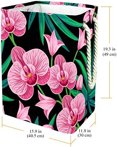 Indomer Palm Folhas e Flores de Orquídea 300D Oxford PVC Roupas à prova d'água cesto grande cesta de roupa