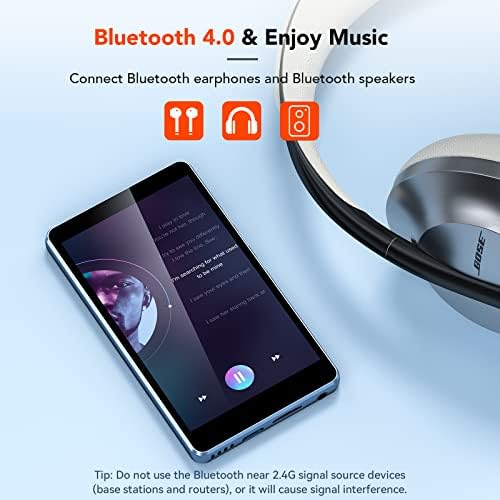 AGPTEK T06S WiFi MP3 Player com câmera Bluetooth e 5MP, tela de toque de 4 polegadas de 4 polegadas de 16 GB MP4 Player sem perda de músicas, aplicativos de suporte, Spotify, navegador, azul