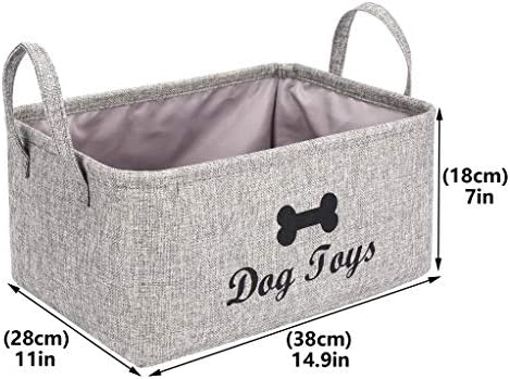 Brabtod Cotton Linen Dog Toys Box, cesta de armazenamento de tecido com alça, cubo organizador para