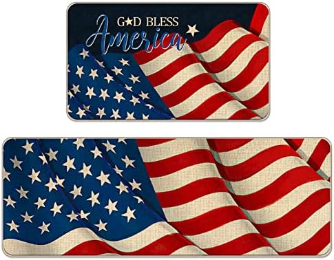 Tailus 4 de julho Deus abençoe a América patriótica Decorativa Tapetes de cozinha Conjunto de 2, American