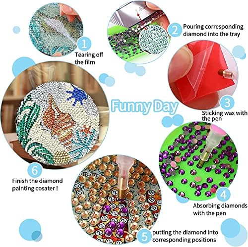 Coasters de pintura de diamante, 8pcs Ocean Diamond Painting Coasters With Holder for Drinks Diy Coaster Diamond