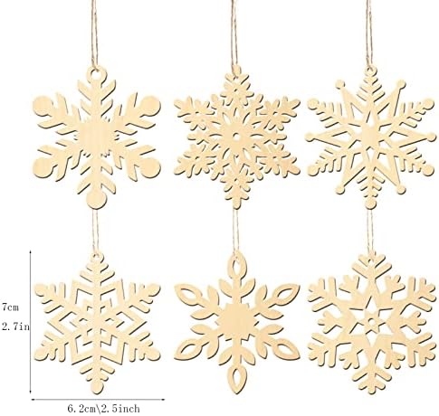 6pcs Decoração de Natal Snowflake chip pingente de madeira pingente artesanal esculpindo Decorações