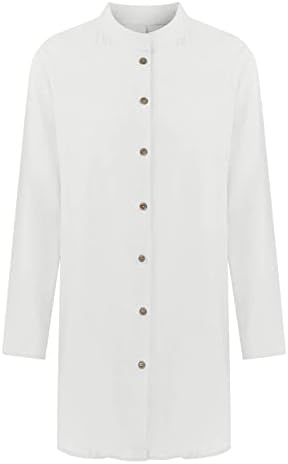 Túnica feminina tops moda linho de algodão de cor sólida 3/4 de manga de botão para baixo do suporte de colarinho