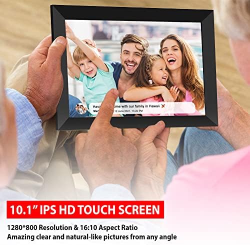 Quadro de 10,1 polegadas Smart Wi-Fi Digital Photo Frame, quadro de imagem digital 1280x800 HD Touch Screen Frame com armazenamento embutido de 16 GB, Slide Show, Rotation Auto, Compartilhe momentos instantaneamente via aplicativo