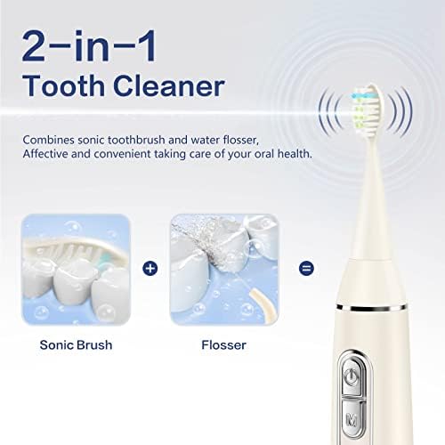 Lafaton 2 em 1 Clela de dente, escova de dentes elétrica com combinação de fluxo de água em um, escova de dentes