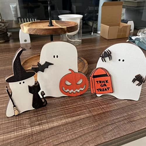 3 peças decoração de halloween decoração de mesa de ghost de madeira decorações de bandeja em