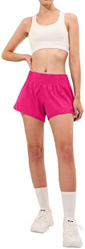 Shorts atléticos de cintura alta aurefin para mulheres, shorts de exercícios de tamanho feminino com revestimento e bolso de zíper de 4 polegadas