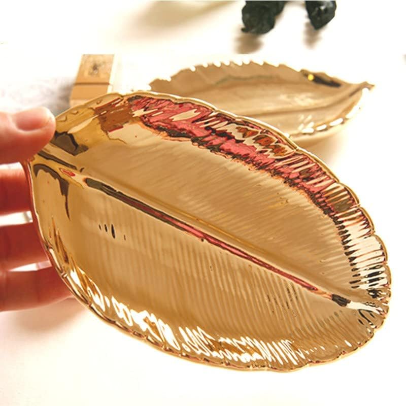 SOBEKRE Pequeno bandeja de folhas douradas Cerâmica decorativa Decoração Distrista Dish Ring Ring Prato de lâmina