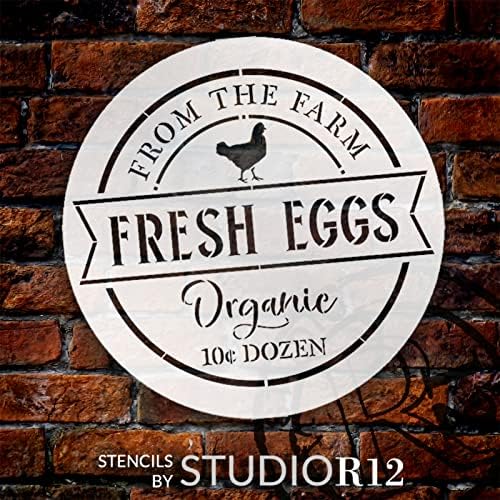 Ovos frescos - estêncil redondo orgânico da fazenda por Studior12 - Selecione Tamanho - EUA Made - DIY