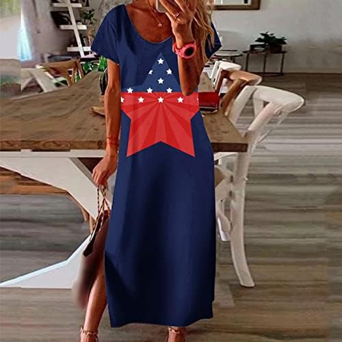 4 de julho vestido para mulheres verão casual bohemian maxi vestido EUA bandeira de manga curta