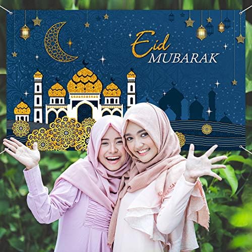 Ramadã Eid Mubarak Decorações, tecido extra grande azul Eid Mubarak sinal muçulmano Ramadã Banner Banner Caso