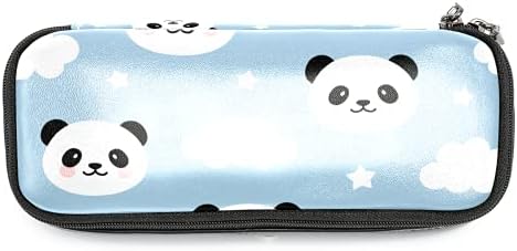 Padrão fofo de panda com nuvens bolsa de capa lápis de couro com bolsa de artigos de papelaria dupla