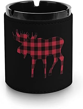 Plaid Moose Lumberjack Red Black Cigarette Ashtray PU Leather Cinza Bandeja de Trea para Decoração de