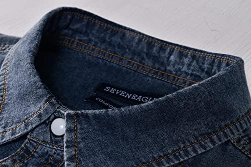 Camisa de jeans de bolso duplo de manga comprida masculina
