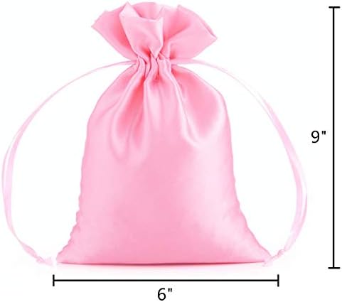 Pacote de 16 pacote 6 x 9 polegadas sacos de presente de cetim rosa, bolsas de jóias, bolsa de cordão de tecido,