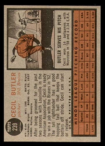 Baseball MLB 1962 Topps 239 Cecil Butler NM perto de Mint RC Rookie Braves