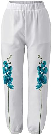 Calça de linho de algodão Womens Summer Summer Casual Capri Pants com bolsos de cintura alta boho