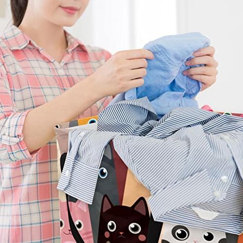 Cesto de lavanderia dobrável com estampa de gato colorida, cestas de lavanderia à prova d'água de 60l de lavagem de roupas de roupas de roupas para o dormitório quarto do banheiro