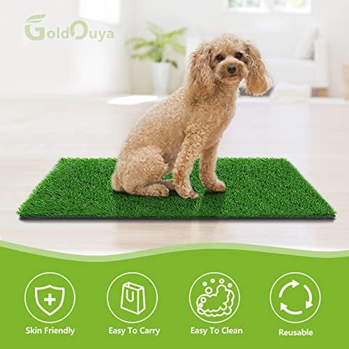 Goldouya Dog Grass Pee Pad, 21,5 x 18,1 polegadas grama artificial para cães reutilizáveis ​​para treinamento com potty de cachorro, almofada para cães com orifícios de drenagem para interno/externo